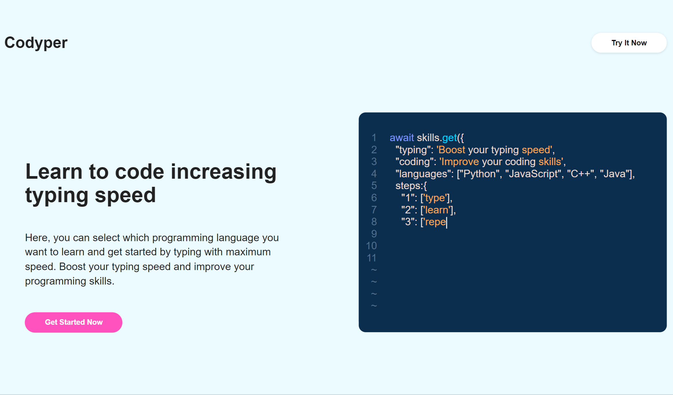 Codyper - learn coding while learning to type